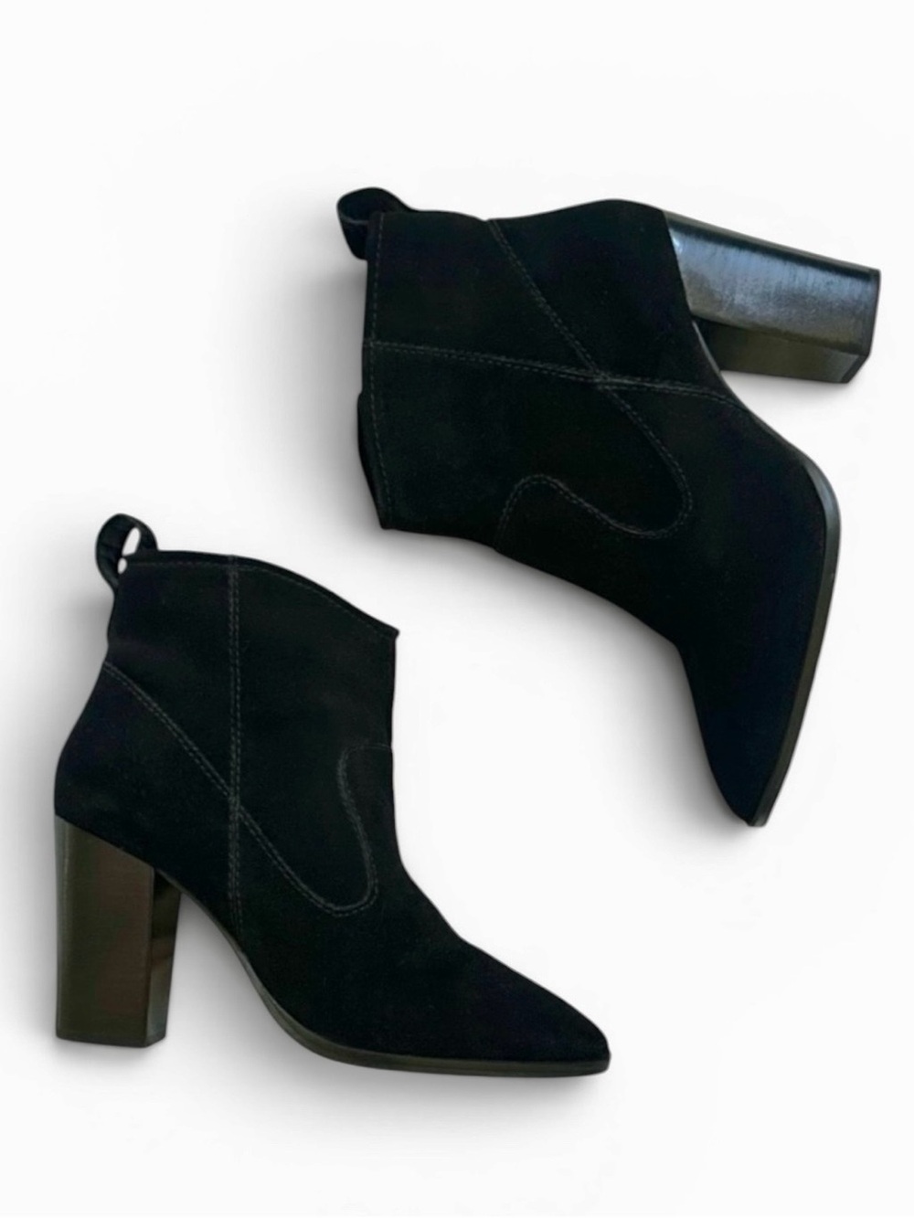 Steve Madden Black Suede Riddock Block Heel Ankle Boots Size 10 with Box